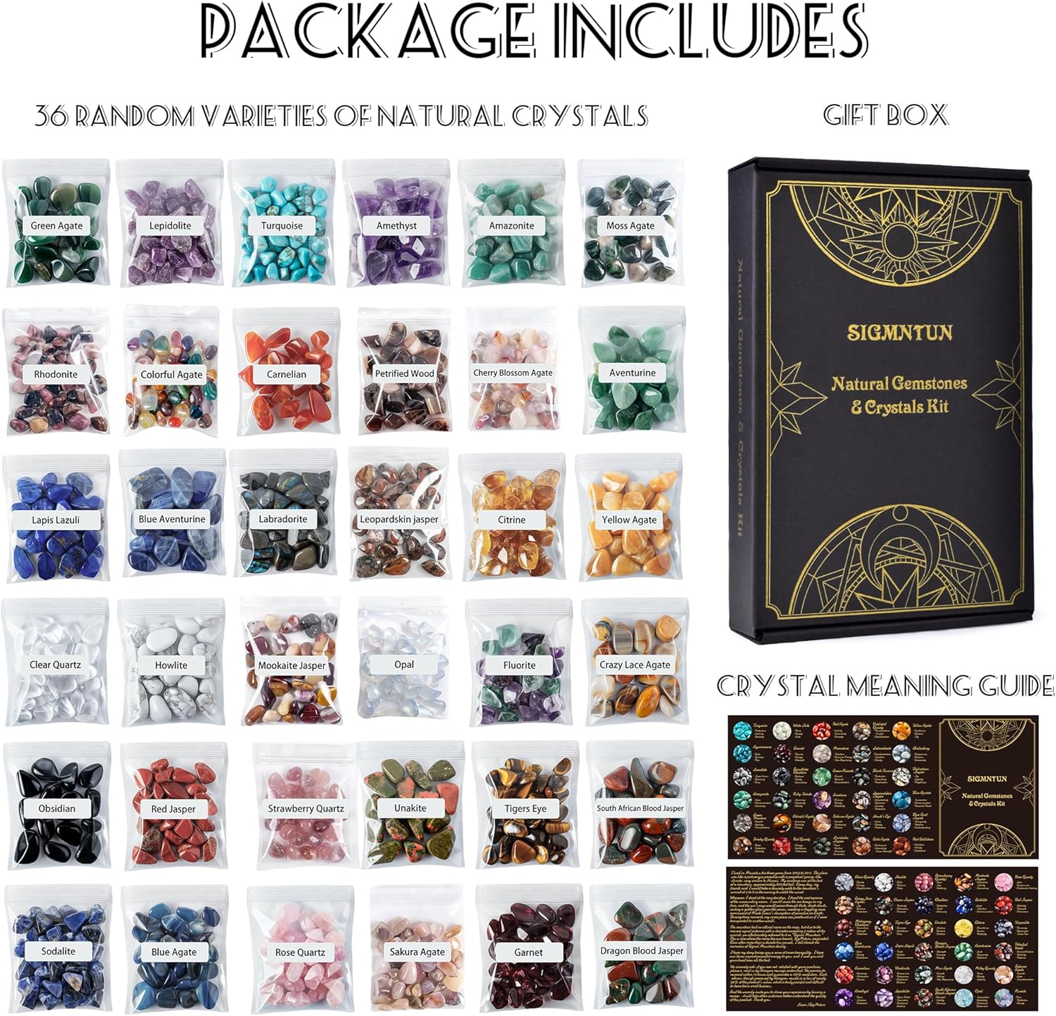 Polished Healing Crystal Chips & Stones Set – 36 Different Natural Gemstone Types, 2.5 lbs 0.3" Tumbled Decorative Rocks Collection for Chakra, Meditation, Reiki, Energy Work, Crafts, Gifts