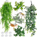 Hamiledyi 5 Pcs Reptile Plants Terrarium Hanging Fake Plant Leaves, Bearded Dragon Tank Accessories, Habitat Decor for Snake Leopard Gecko Lizard Chameleon Spider Turtle (Style 2)