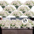 24 White Bundles Artificial Flowers for Outdoors/Indoors Fake Flowers Plants for Indoor Outside Garden Porch Window Box Home Wedding Farmhouse