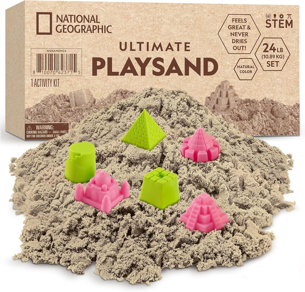 National Geographic Moon Sand - 24 Lbs. of Play Sand with Castle Molds (Natural) - A Fun No Mess Sensory Activity, Kids Play Set, Sensory Bin Filler