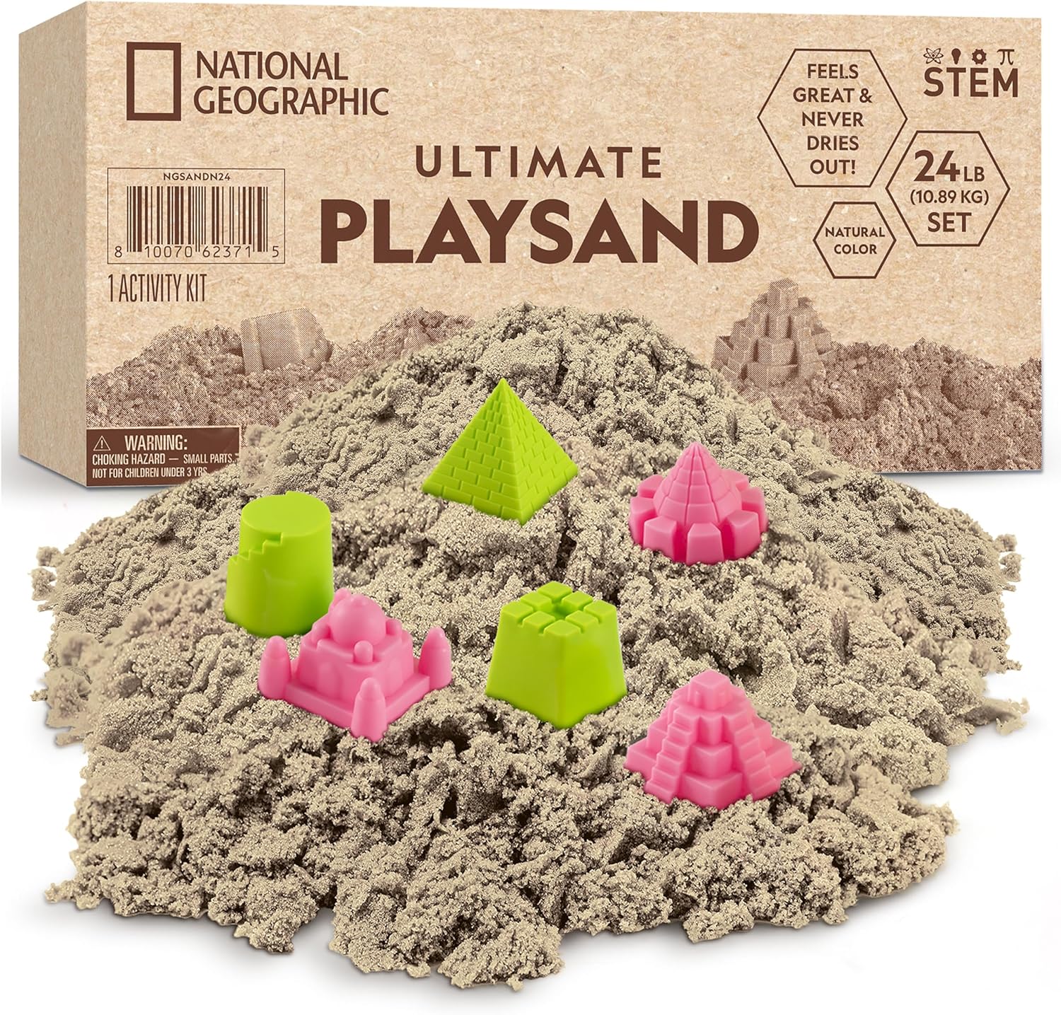 National Geographic Moon Sand - 24 Lbs. of Play Sand with Castle Molds (Natural) - A Fun No Mess Sensory Activity, Kids Play Set, Sensory Bin Filler