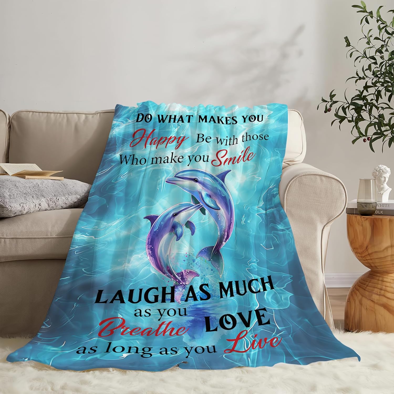 Dolphin Throw Blanket Dolphin Stuff Gifts for Kids Girls Boys Adults Women Man Soft Cozy Warm Plush Fluffy Fuzzy Fleece Blanket Decor 60''X80''