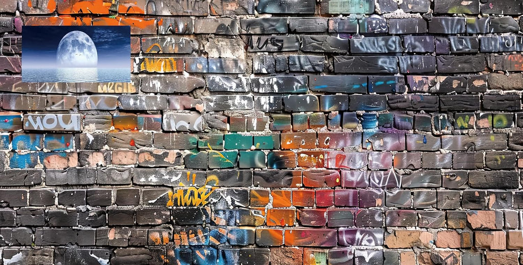 Graffiti Brick Wall Aquarium Background, Art Graffiti Theme Brick Wall Fish Tank Background, Cool Brick Wall Terrarium Background 72X16IN with 8 EVA Double-Sided Tape