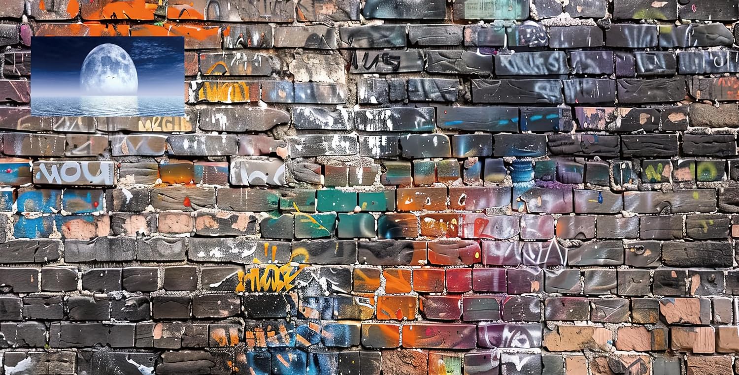Graffiti Brick Wall Aquarium Background, Art Graffiti Theme Brick Wall Fish Tank Background, Cool Brick Wall Terrarium Background 24X16IN with 8 EVA Double-Sided Tape