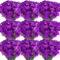Lyrow 100 Bundles Violet Artificial Flowers, UV Resistant Faux Flowers Outdoor, Faux Silk Flowers, Fake Violet Flowers Bulk for Front Porch Hanging Garden Courtyard Farmhouse Home(Purple)