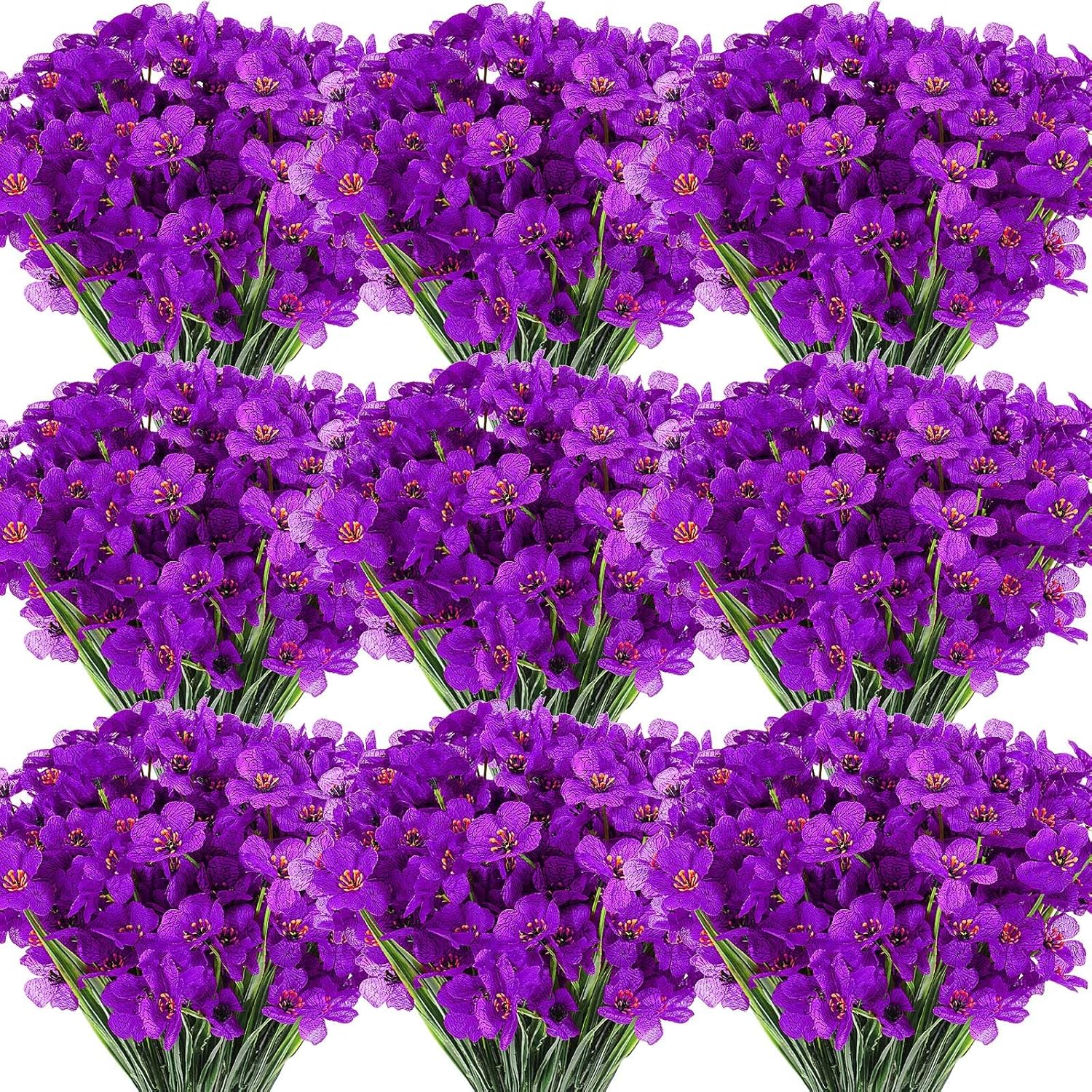 Lyrow 100 Bundles Violet Artificial Flowers, UV Resistant Faux Flowers Outdoor, Faux Silk Flowers, Fake Violet Flowers Bulk for Front Porch Hanging Garden Courtyard Farmhouse Home(Purple)