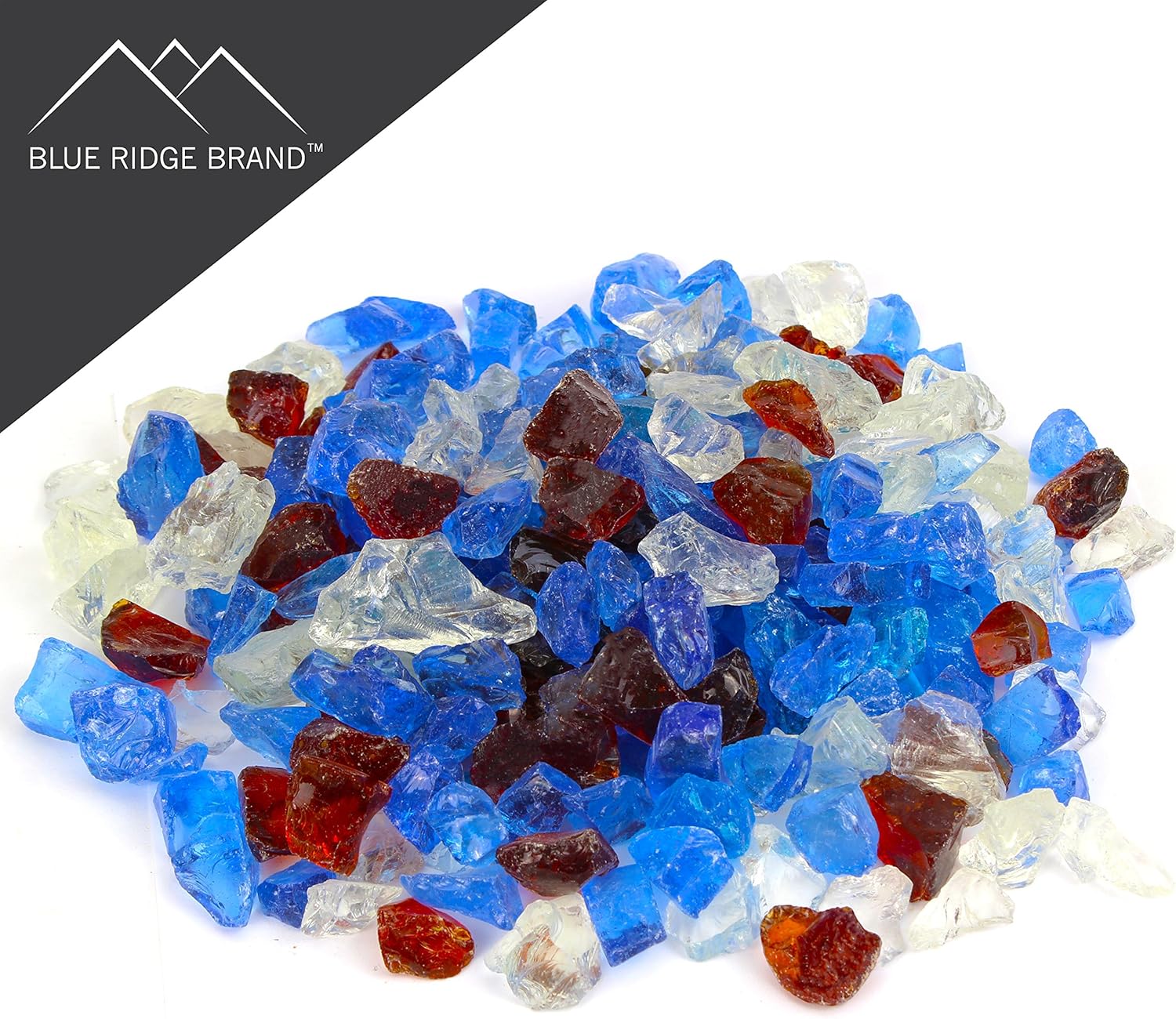 Sky Blue, Clear, Amber Fire Pit Glass - Fire Glass for Fire Pit - Firepit Glass Rock - Glass Stones - Fire Pit Glass Rocks - Gas & Propane Fire Pit & Fireplace Glass (10 Pound, Serenity)