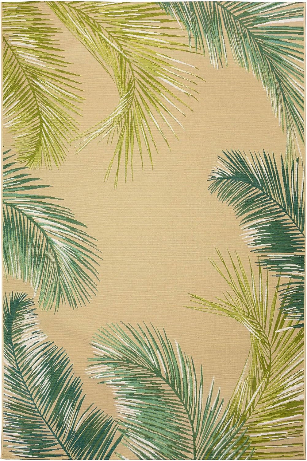 Liora Manne Marina Indoor/Outdoor Power Loomed Synthetic Blend Low Profile Area Rug - Transitional Border Botanical Beach Colorful (Palm Border Sisal) (4'10" x 7'6")