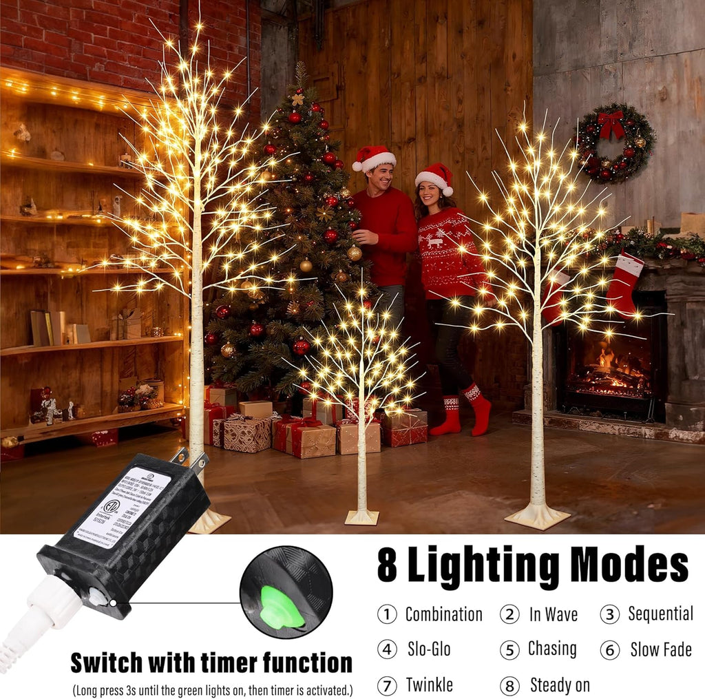 iBaycon 6FT Christmas Birch Tree Lights, Lighted Birch Tree LED Artificial Trees with 8 Modes Timer, Prelit Light Up Trees for Indoor and Outdoor Party Holiday Christmas Decorations