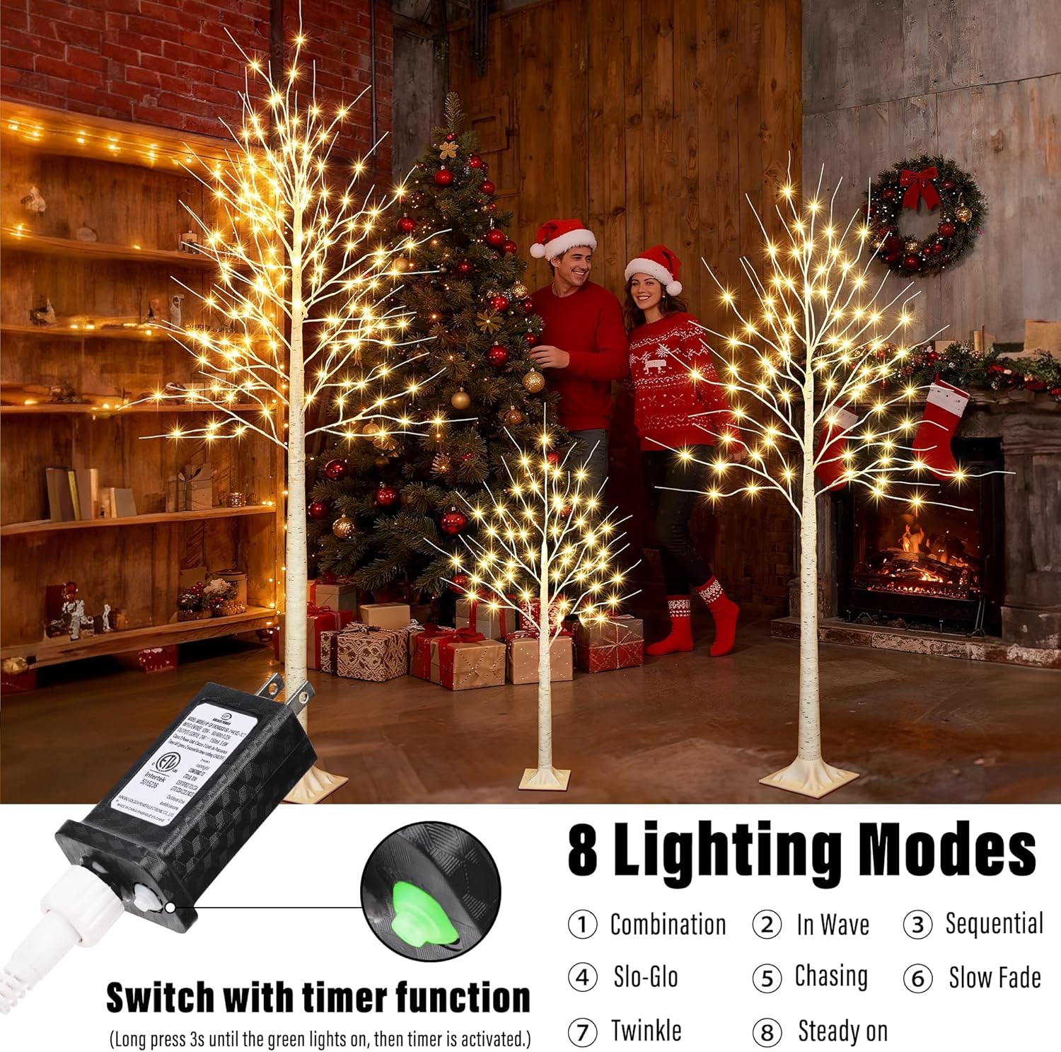 iBaycon 6FT Christmas Birch Tree Lights, Lighted Birch Tree LED Artificial Trees with 8 Modes Timer, Prelit Light Up Trees for Indoor and Outdoor Party Holiday Christmas Decorations