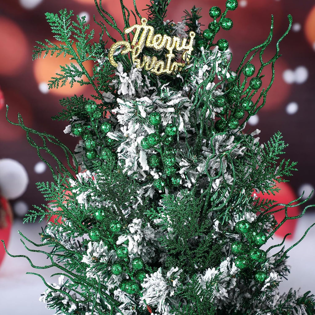 75 Pcs Christmas Glitter Branches 3 Styles Artificial Christmas Picks Berries Stems Pine Needles Floral Twig Spray for Xmas Tree Ornaments DIY Wreath Garland(Green)