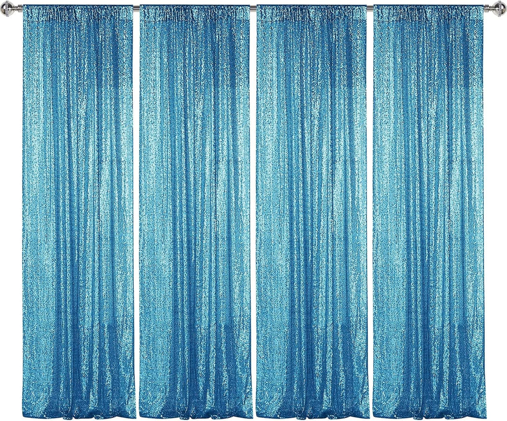 Sugargirl Turquoise Sequin Backdrop Curtain 4 Panels 2FTx8FT Glitter Turquoise Background Drapes Sparkle Photography Backdrop for Party Wedding Birthday Wall Decoration