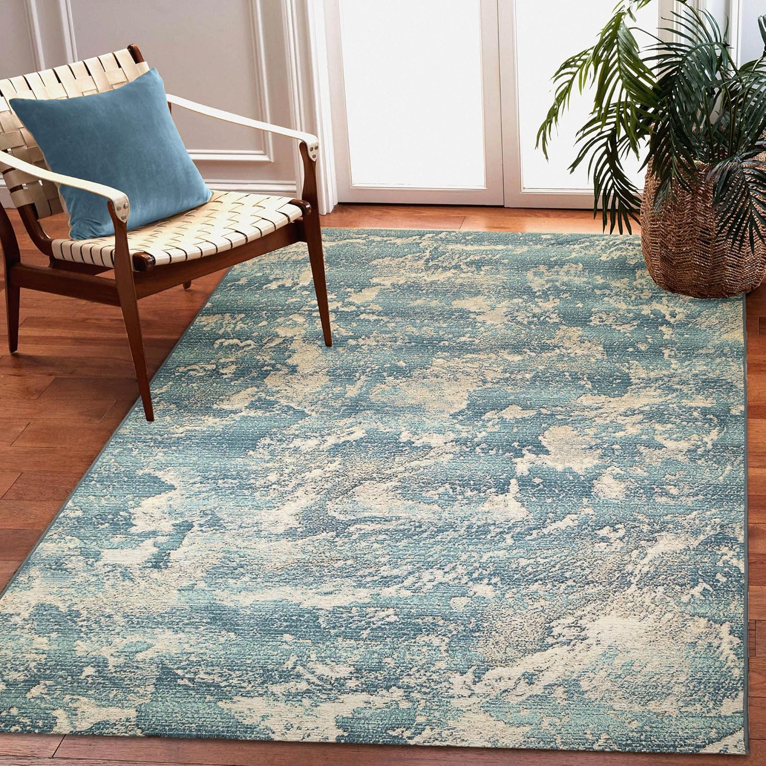 Liora Manne Marina Indoor/Outdoor Power Loomed Synthetic Blend Low Profile Area Rug - Contemporary Graphic Casual Colorful (Stormy Sea) (4'10" x 7'6")