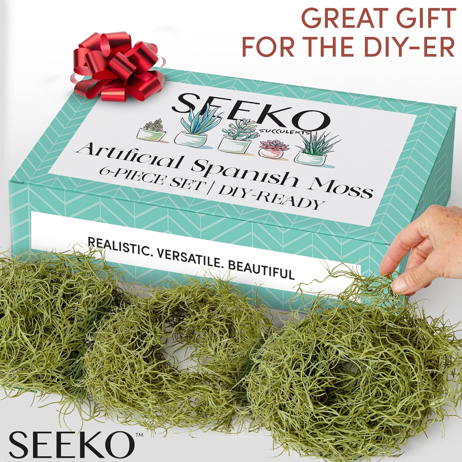 SEEKO Succulents Fake Moss (6pck) - Artificial Spanish Moss for DIY Crafts and Plants Indoor - Perfect for Home Table Centerpieces & Garden Decor (33" Long, 6oz)