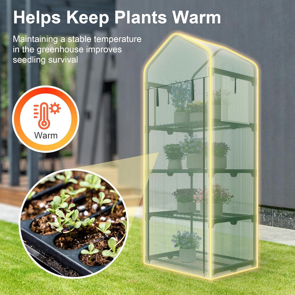 Mini Greenhouse 4-Tier Small Greenhouses for Outdoor Indoor 27"x19"x63" Portable Greenhouse w/ Screen Windows & Waterproof PE Cover Green House for Backyard Balcony Seedling Raising