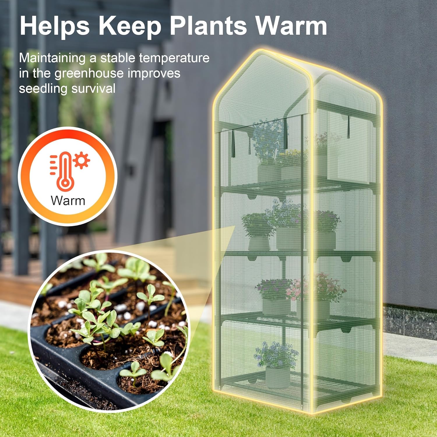 Mini Greenhouse 4-Tier Small Greenhouses for Outdoor Indoor 27"x19"x63" Portable Greenhouse w/ Screen Windows & Waterproof PE Cover Green House for Backyard Balcony Seedling Raising