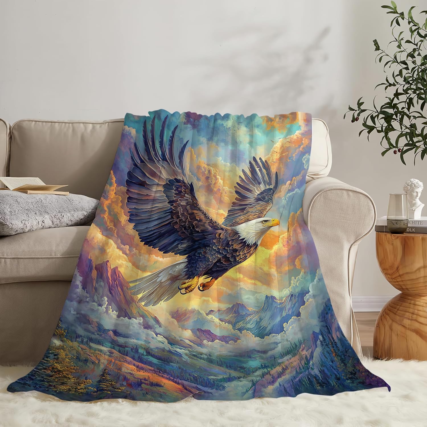Eagle Throw Blanket Bald Eagle Stuff Gifts for Kids Girls Boys Adults Women Man Soft Cozy Warm Plush Fluffy Fuzzy Fleece Blanket Decor 60''X80''