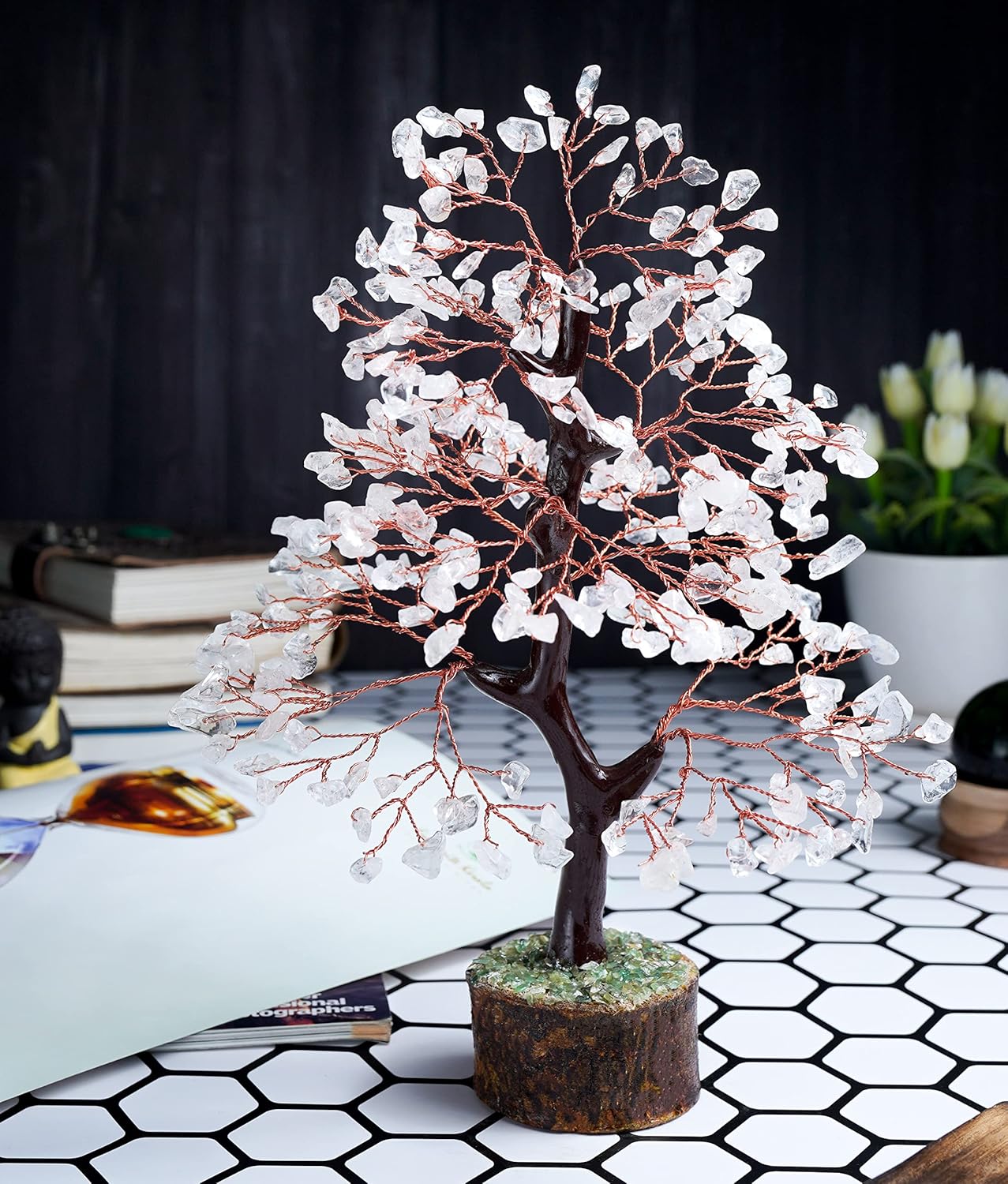 Clear Quartz Gemstone Tree of Life Feng Shui & Chakra Decor - Crystal Money Tree Bonsai for Positive Energy & Healing - Home Decor & Good Luck Spiritual Gift