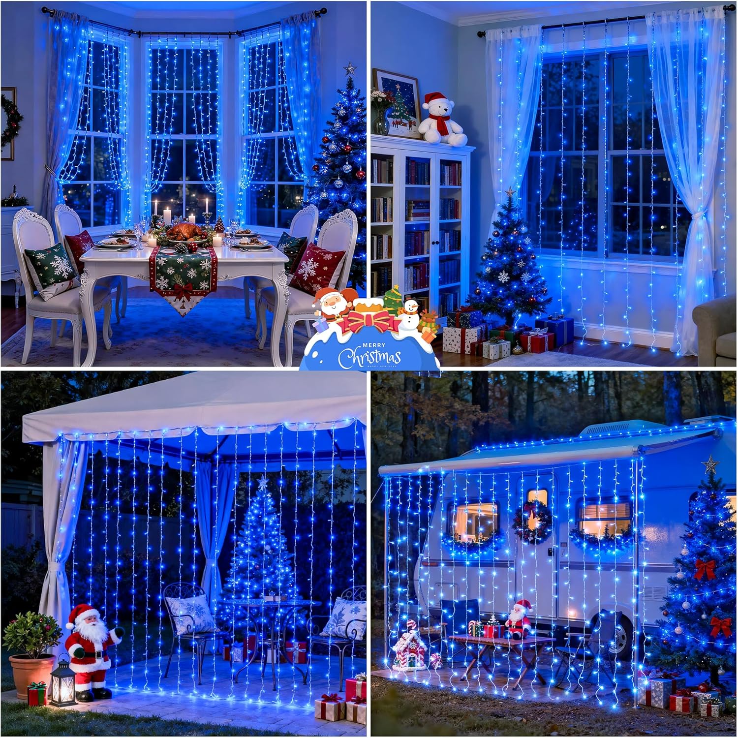 JMEXSUSS 300LED Christmas Curtain Lights, Blue Christmas Lights with Remote, Blue String Lights for Bedroom Wall Window Backdrop Garden Indoor Outdoor Patio Yard Porch Decorations, 9.8x9.8ft