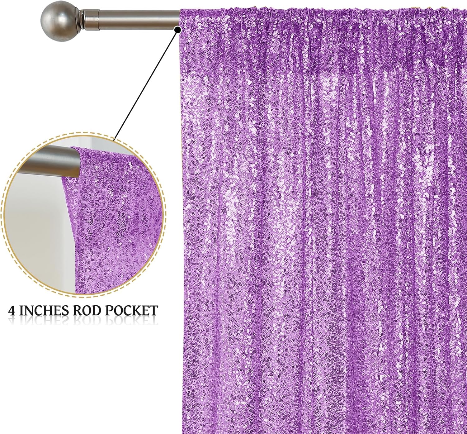 Sugargirl Lavender Purple Sequin Backdrop Curtain 2 Panels 2FTx8FT Glitter Lavender Background Drapes Sparkle Photography Backdrop for Party Wedding Birthday Wall Decoration