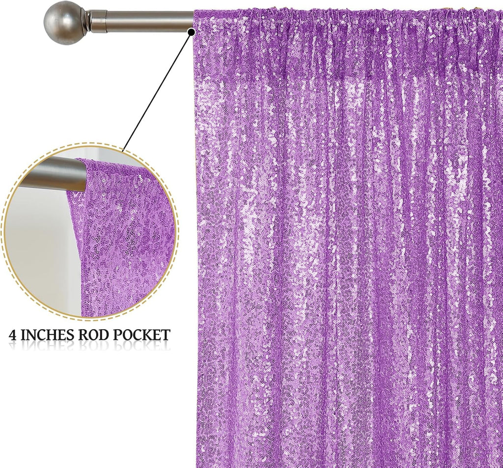 Sugargirl Lavender Purple Sequin Backdrop Curtain 4 Panels 2FTx8FT Glitter Lavender Background Drapes Sparkle Photography Backdrop for Party Wedding Birthday Wall Decoration