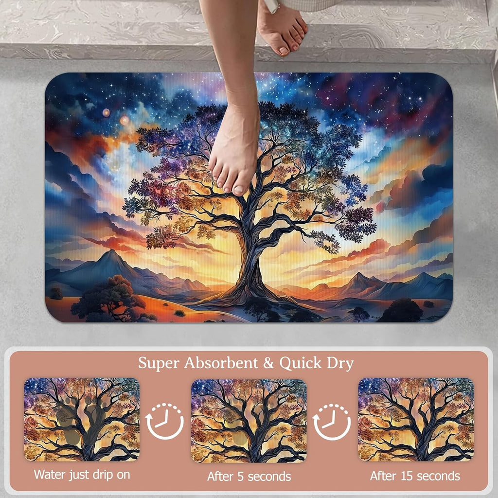 Non Slip Bath Mat,Tree of Life Bathroom Decor,Diatomaceous Bath Mat Quick Dry Absorbent Bathroom Rugs-Shower Rug for Kitchen Laundry Bathtub Shower 17"x29.5"
