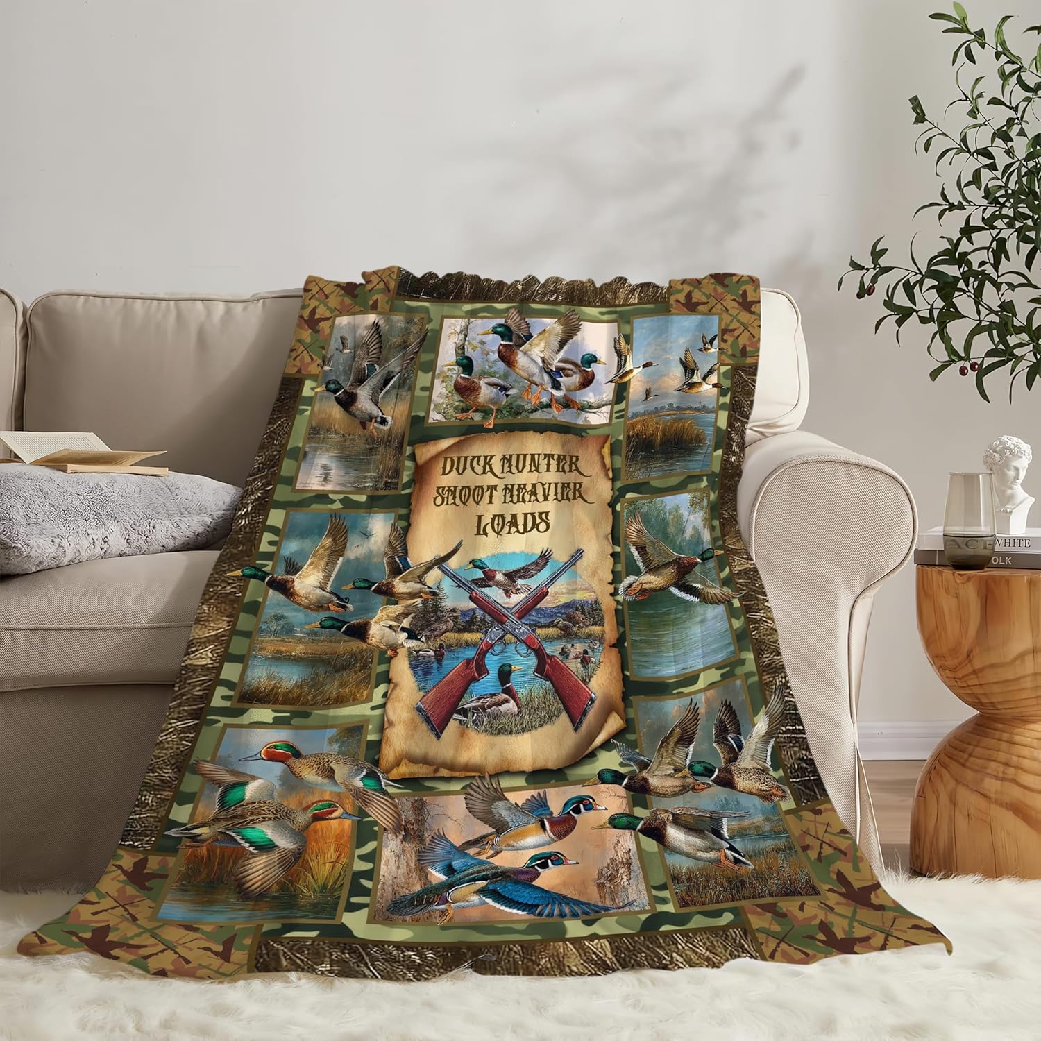 Duck Throw Blanket Hunting Mallard Duck Stuff Gifts for Kids Girls Boys Adults Women Men Soft Cozy Warm Plush Fluffy Fuzzy Fleece Blanket Decor 60''X80''