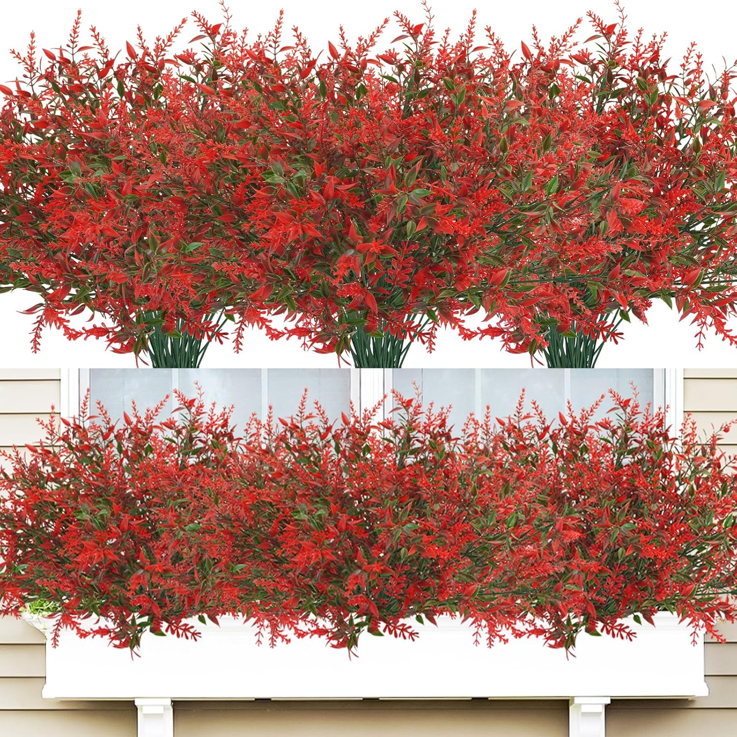 42 Pcs Fake Lavender Flowers Outdoor UV Resistant Faux Plastic Lavender Flowers No Fade Artificial Lavender Purple Plants for Outside Garden Porch Window Box Hanging Planter Decor (Red)