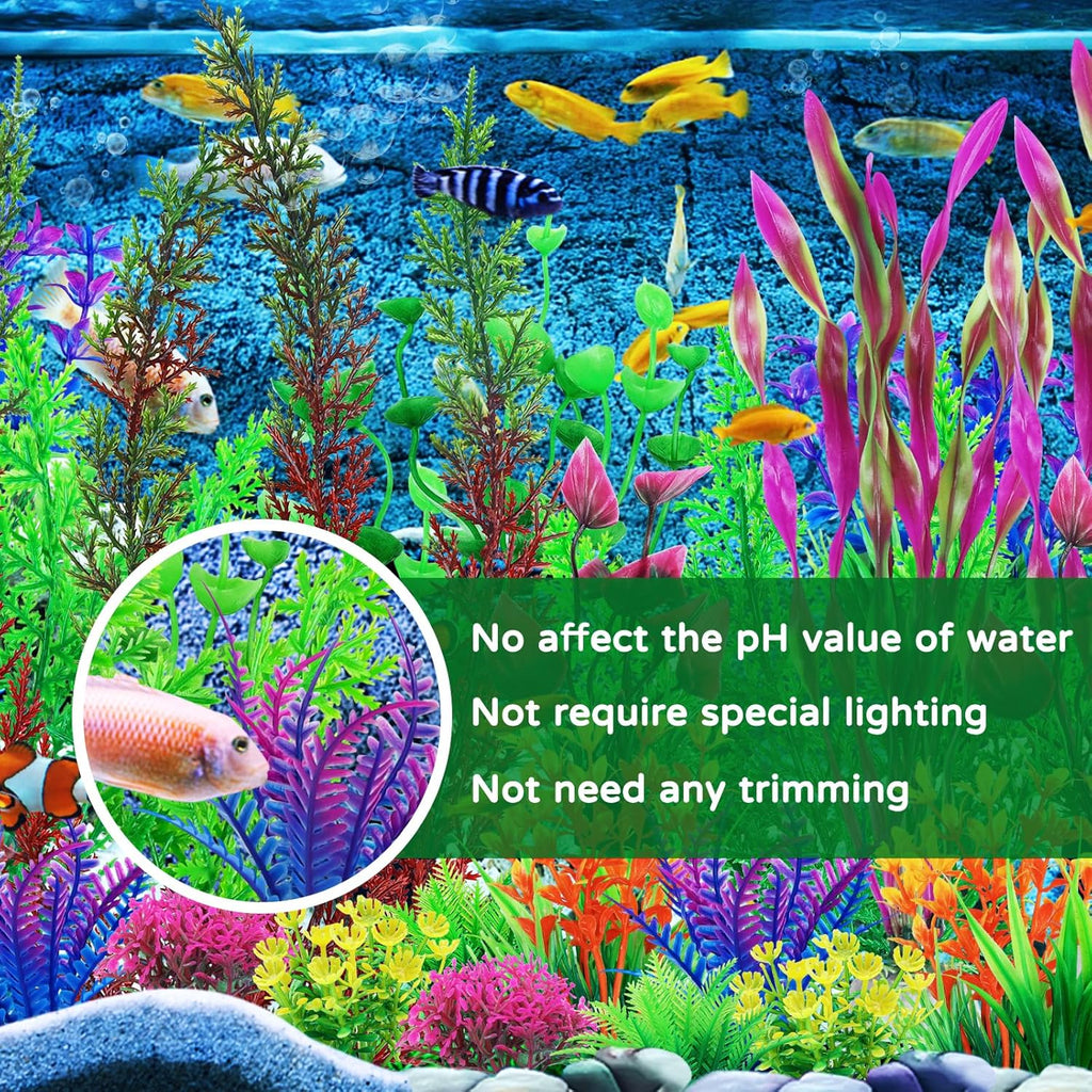 25pcs Colorful Aquarium Artificial Plastic Plants Decoration, Grass Aquarium Decor Set, Fish Tank Decorations Hides Accessories