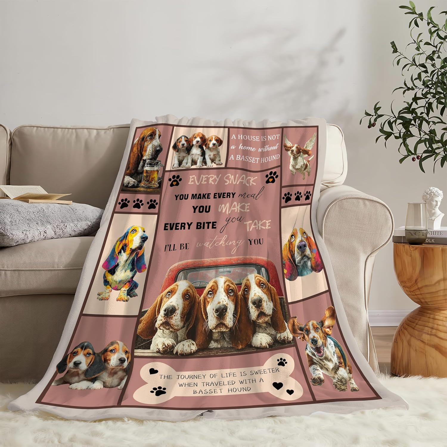 Basset Hound Throw Blanket Basset Hound Puppy Stuff Gifts for Dog Lover Kids Girls Boys Adults Women Men Soft Cozy Warm Plush Fluffy Fuzzy Fleece Blanket Decor 60''X80''