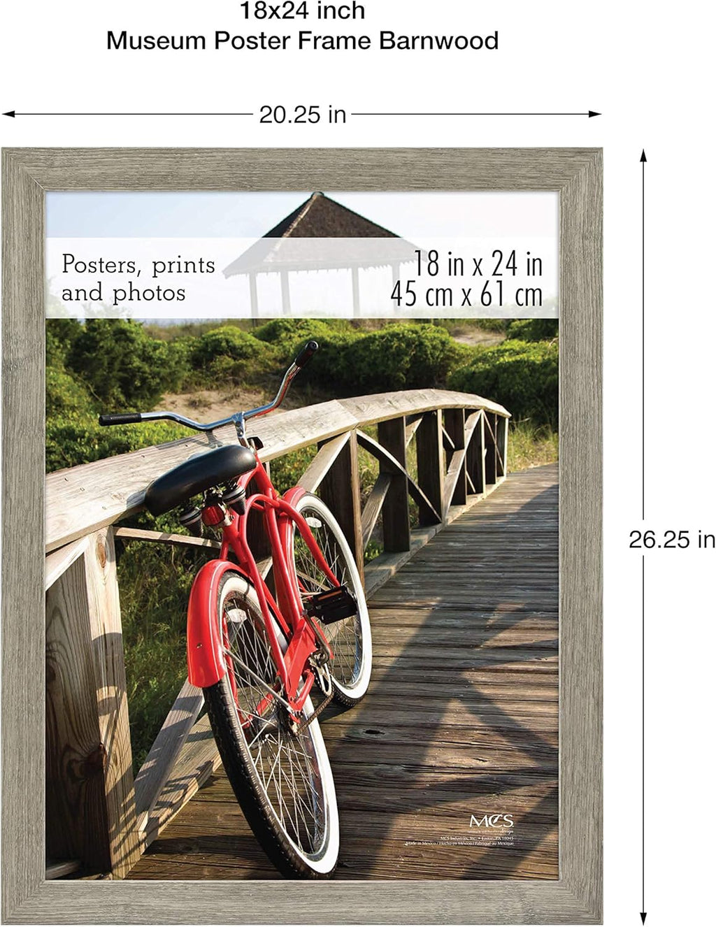 MCS Museum Poster Frame 18x24 Barnwood, Vertical & Horizontal Wall Hanging Large Picture Frame for Photos, Posters & Art Prints (2-Pack)