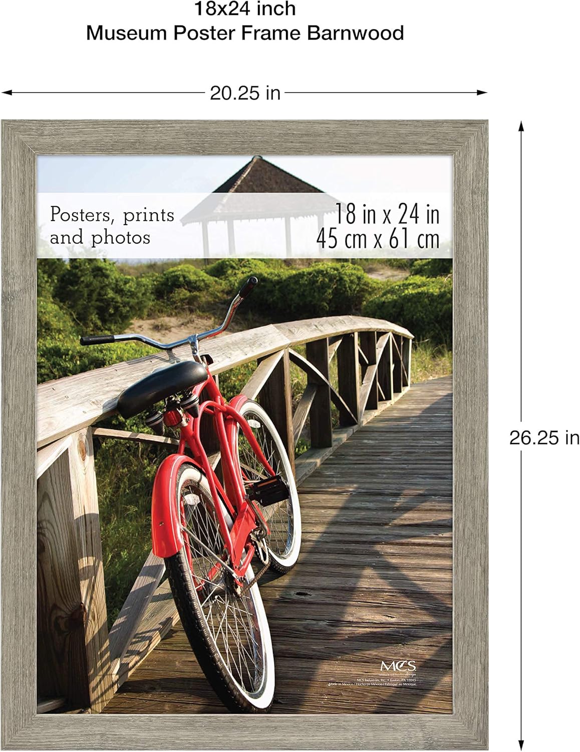 MCS Museum Poster Frame 18x24 Barnwood, Vertical & Horizontal Wall Hanging Large Picture Frame for Photos, Posters & Art Prints (2-Pack)