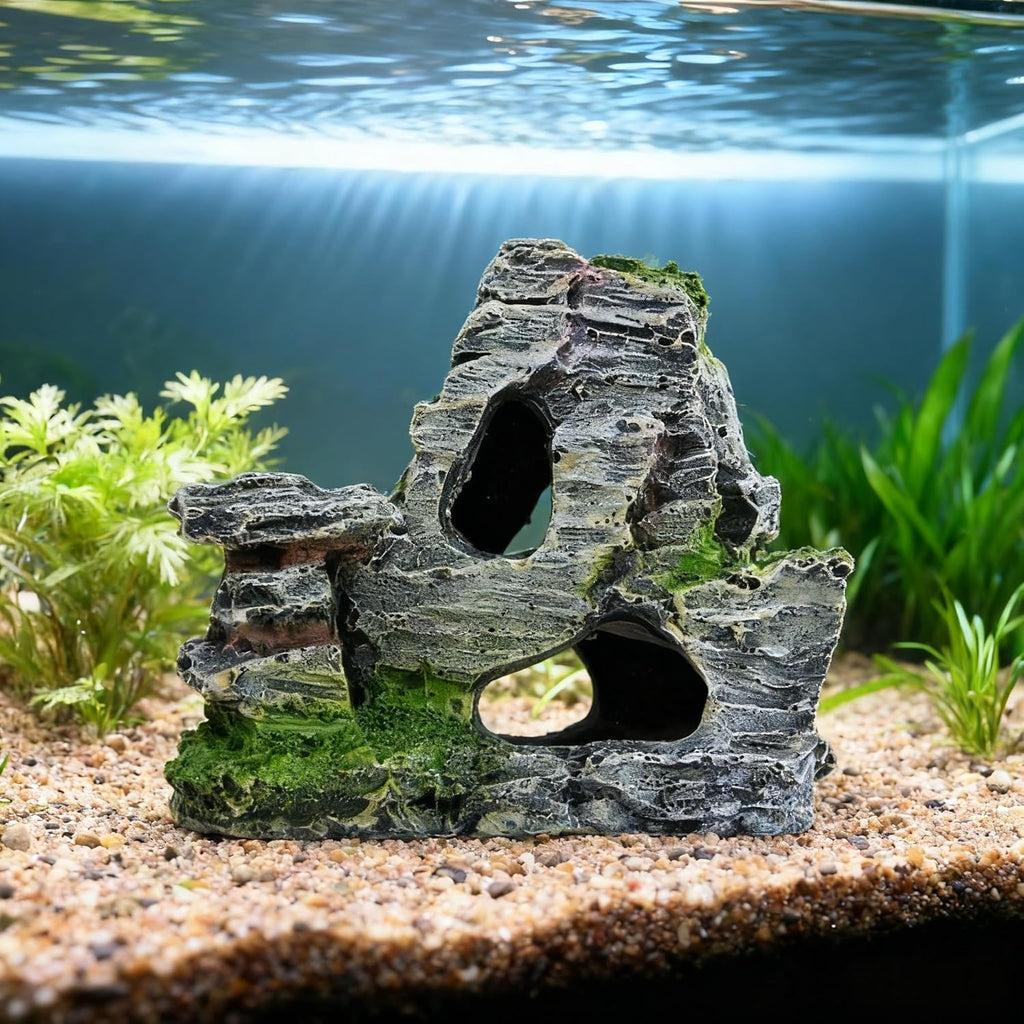 Resin Moss Rock Cave, Aquarium Decor for Betta, Shrimp & Reptiles,Hiding Shelter & Natural Landscape Tank Accessory
