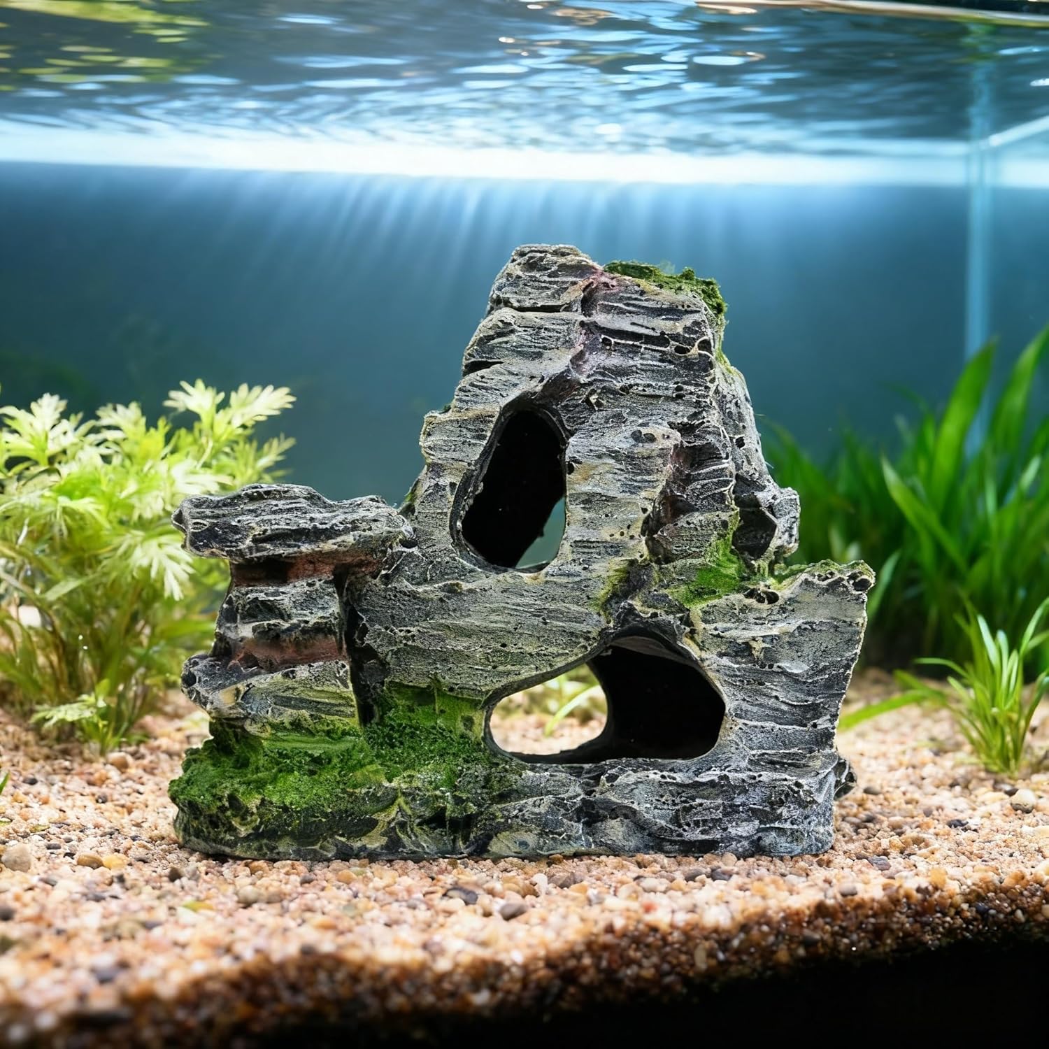 Resin Moss Rock Cave, Aquarium Decor for Betta, Shrimp & Reptiles,Hiding Shelter & Natural Landscape Tank Accessory