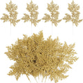 KIMOBER 20PCS Christmas Artificial Pine Needles,Glitter Golden Fake Floral Spray Picks Branches Twig for Xmas Tree Wreath Wedding Bouquet Decoration