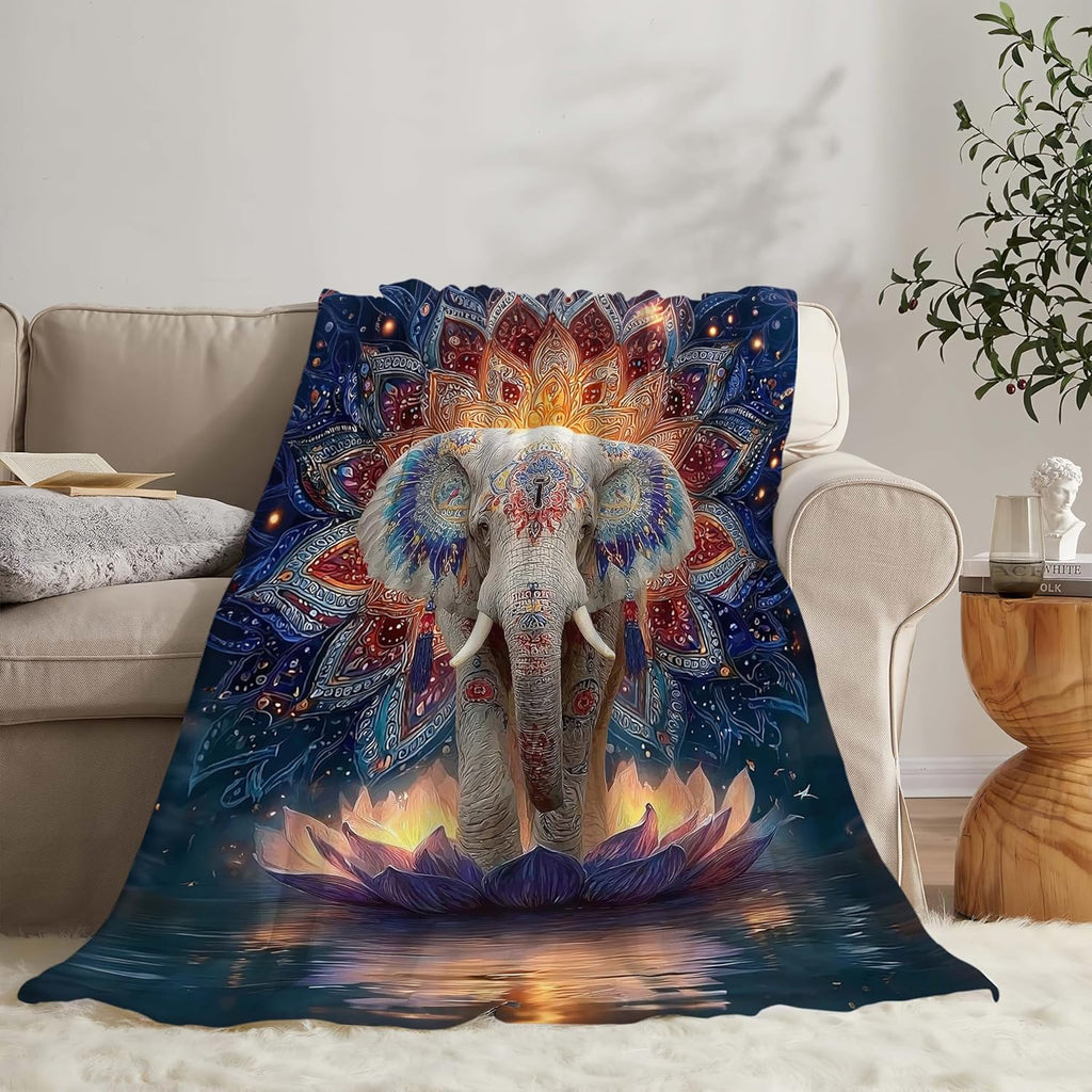 Elephant Throw Blanket Mandala Elephant Stuff Gifts for Kids Girls Boys Adults Women Men Soft Cozy Warm Plush Fluffy Fuzzy Fleece Blanket Decor 60''X80''