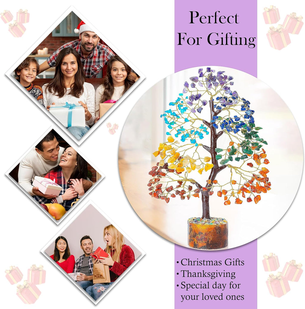 Crocon Seven Chakra Crystal Tree of Life for Positive Energy Feng Shui Money Tree Bonsai Gem Stone Home Decor Thoughtful Birthday Gifts for Women Mother Sister Housewarming Gift New Home Present