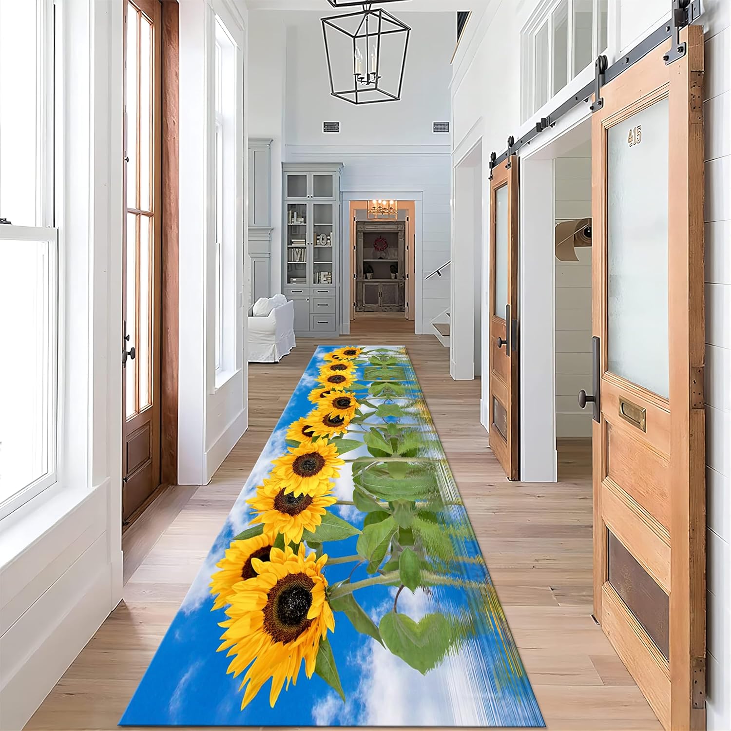 Sunflower Runner Rug, 2x6ft, Rustic Farm Floral Kitchen Mat, Soft Machine Washable Rubber Backed Absorbent Floor Decor Reduce Noise Anti-Slip Carpet for Entryway Study Room Dorm Office