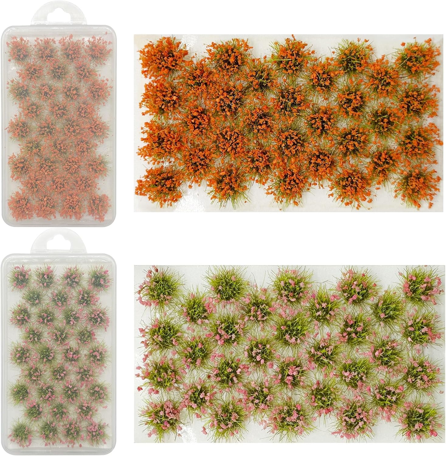 Woohome Static Grass Tuft Model Gras s Tufts, 64 PCS Railway Artificial Grass Pink and Orange Bushy Tuft Flower Cluster Vegetation Groups for DIY Building Model Train Landscape Railroad Scenery