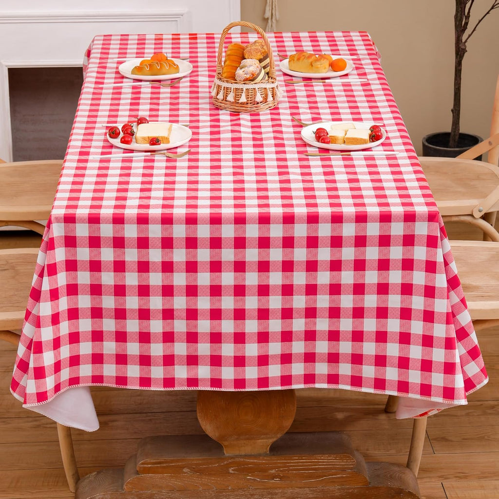 Heavy Duty Vinyl Tablecloth with Flannel Backing Waterproof Oil-Proof Plastic Table Cloth Stain-Resistant Wipeable Rectangle or Square Table Cover for Indoor and Outdoor (Red Checkered, 60x84 Inch)