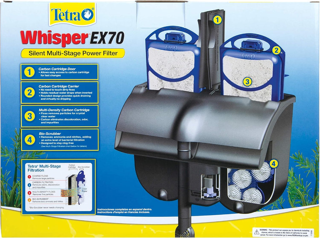 Tetra Whisper EX 70 Filter for 45 to 70 Gallon Aquariums, Silent Multi-Stage Filtration, White (Pack of 2)