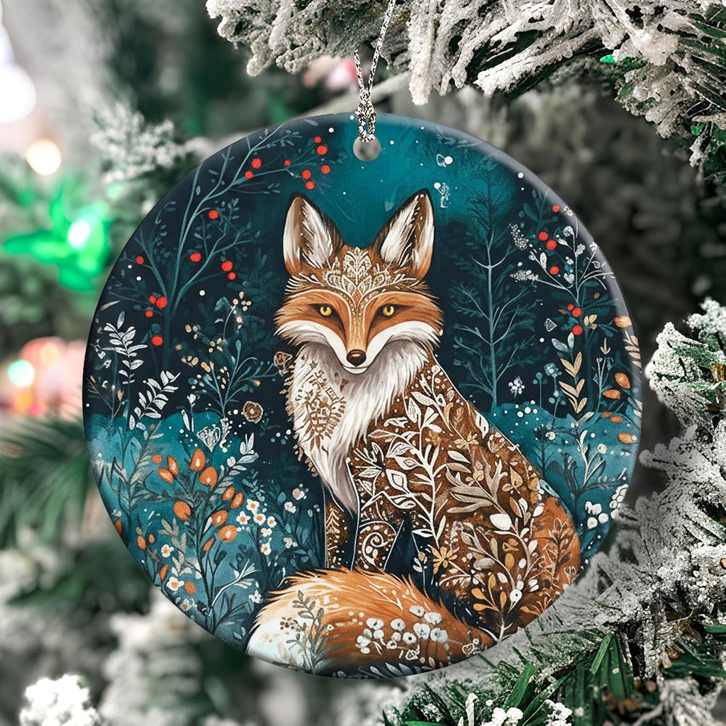 Fox Christmas Ornament 2025, Dated Christmas Ornament 2025, Fantasy Botanical Fox Ornament, Unique Winter Holiday Decoration, Nature Inspired Gifts for Women, Forest Creature Ornament