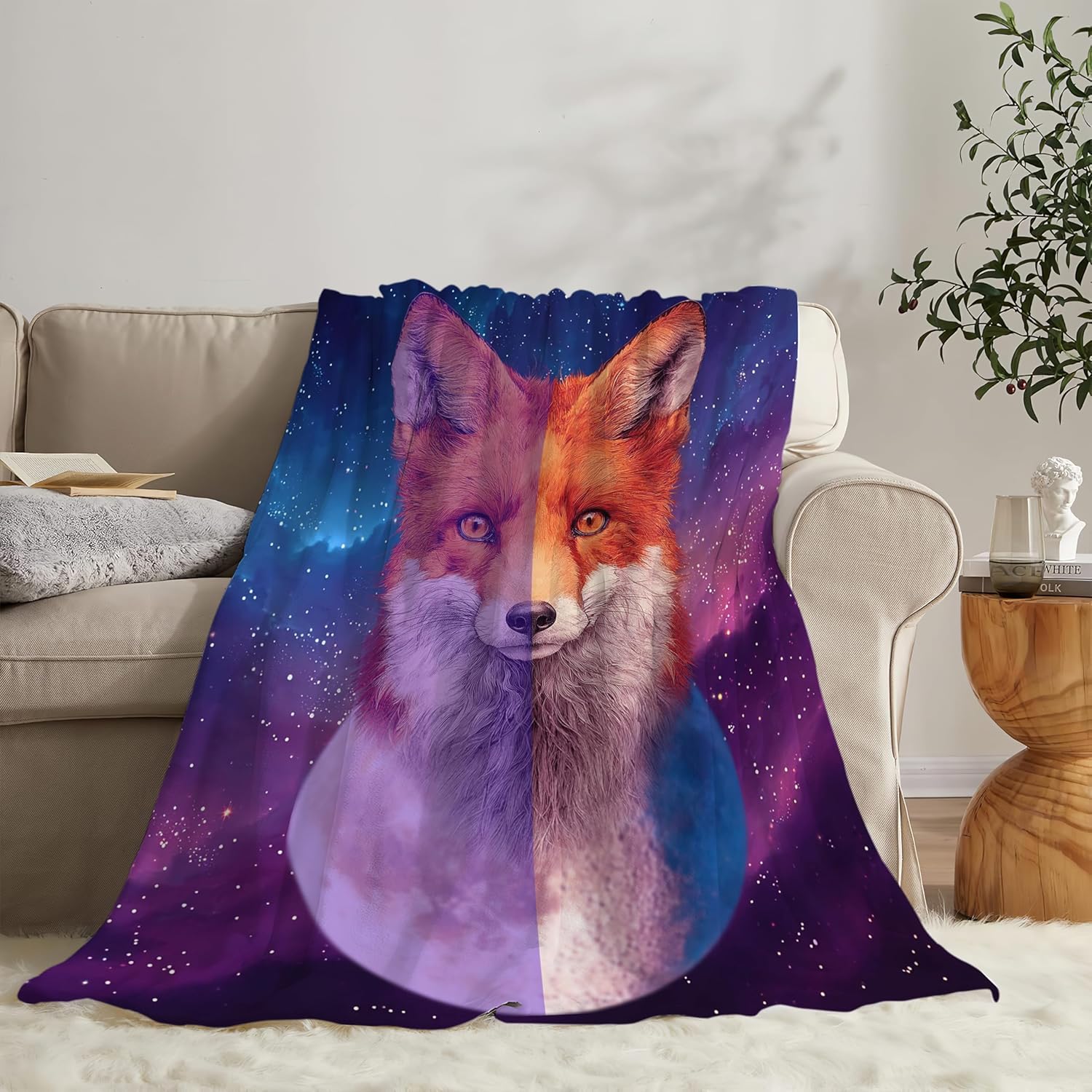Fox Throw Blanket Orange Fox Stuff Gifts for Kids Girls Boys Adults Women Men Soft Cozy Warm Plush Fluffy Fuzzy Fleece Blanket Decor 60''X80''