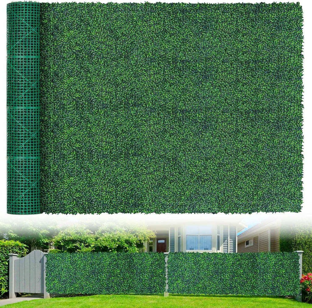 Artificial Boxwood Roll Panels,71"x 126"(62 sq.ft) UV-Anti Faux Ivy Leaves Privacy Fence Screen Grass Wall Roll Panels for Indoor Home Decor and Outdoor Garden Backyard