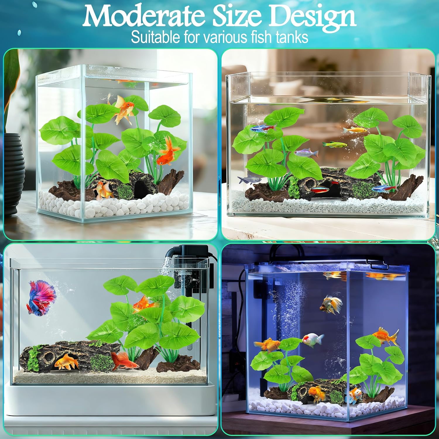 MyLifeUNIT Fish Tank Decor, Silk Aquarium Plants and Hollow Tree Trunk Decor for Betta, Goldfish, Turtle, Reptile Decoration