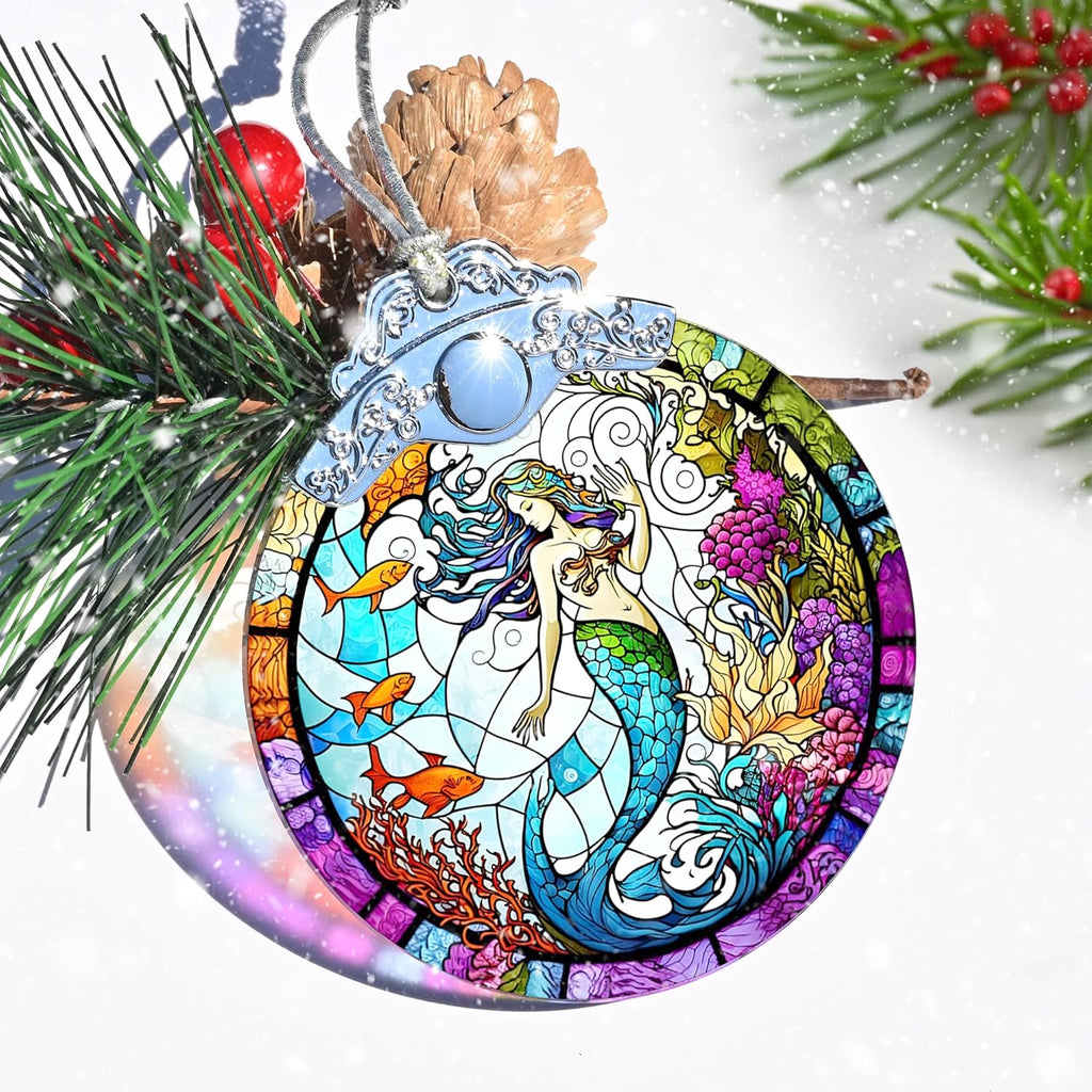 Mermaid Stained Glass Ornament - Christmas Tree Decor, Mermaid Gifts & Holiday Xmas Gifts Ideas