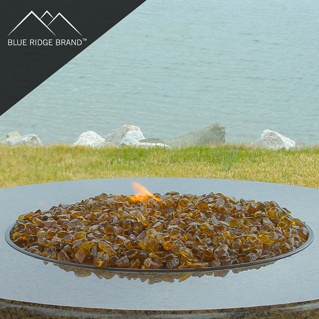 Fire Pit Glass - Fire Glass for Fire Pit - Firepit Glass Rock - Glass Stones - Fire Pit Glass Rocks - Gas & Propane Fire Pit & Fireplace Glass (50 Pound, Light Amber)