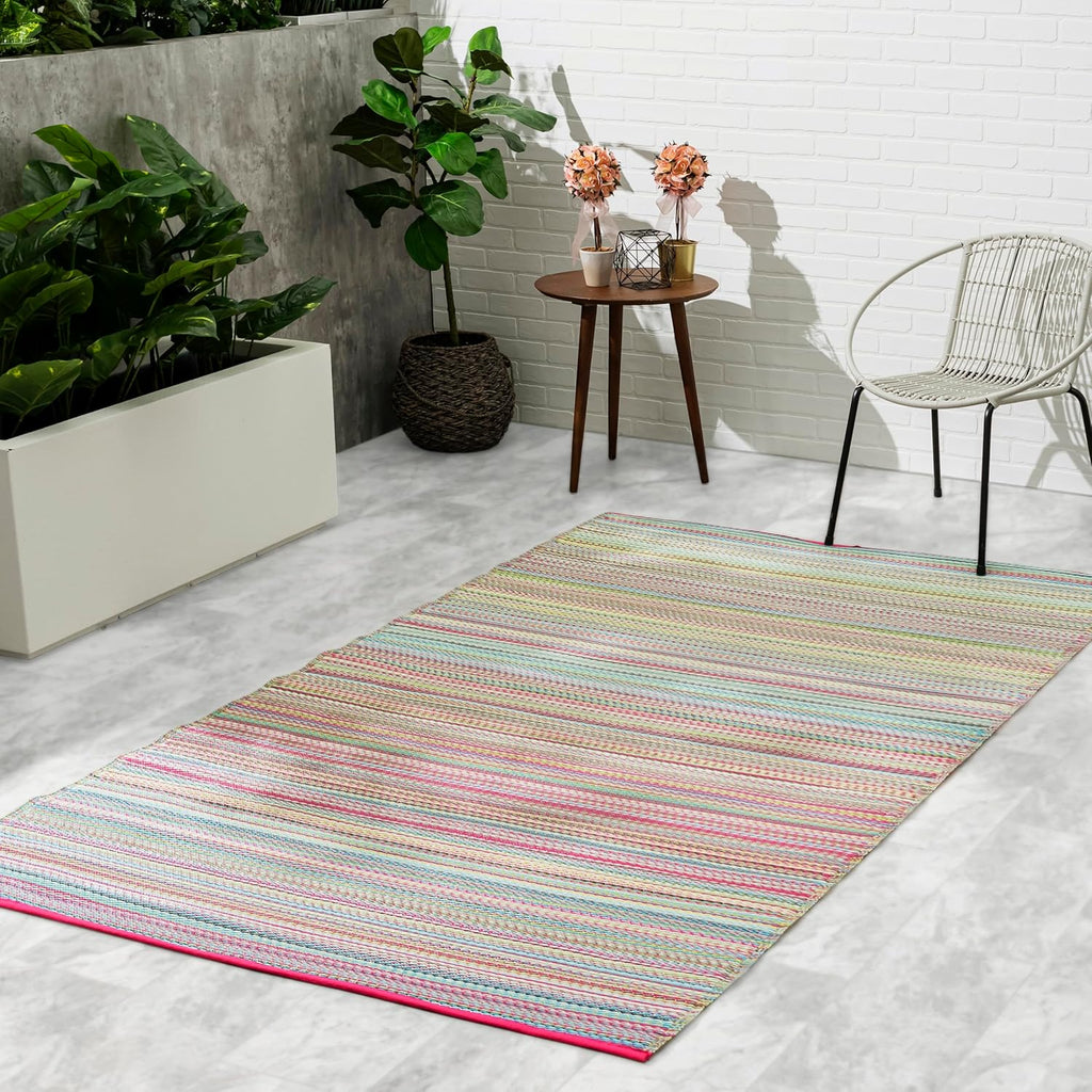 Fab Habitat Outdoor Rug - Waterproof, Fade Resistant, Crease-Free - Premium Recycled Plastic - Striped - Porch, Deck, Balcony, Mudroom, Laundry Room, Patio - Cancun - Candy - 2.5 x 8 ft Runner