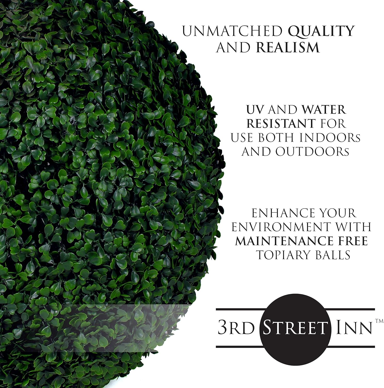 3rd Street Inn Boxwood Topiary Ball - 15" Artificial Topiary Plant - Wedding Decor - Indoor/Outdoor Artificial Plant Ball - Topiary Tree Substitute (2, Boxwood)