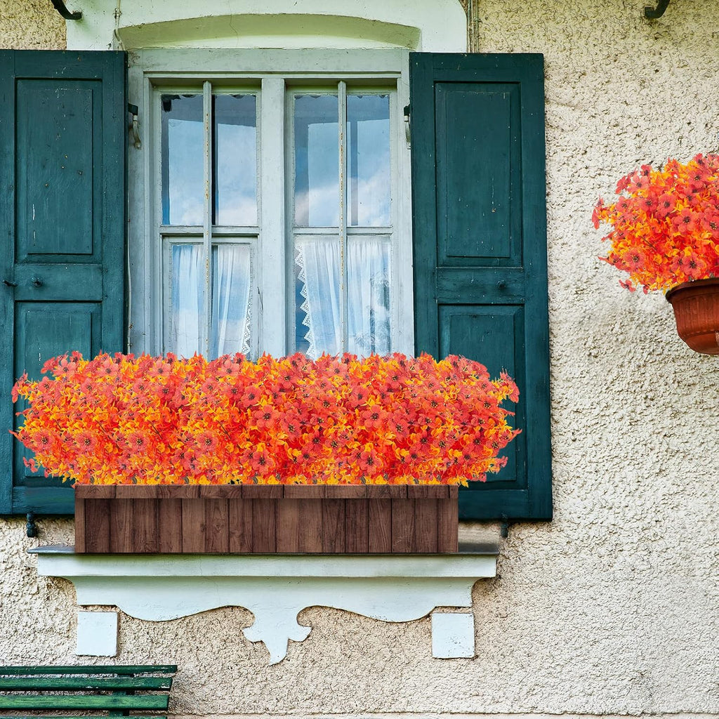 12 Bundles Artificial Fall Flowers Fake Plastic Plants Indoor Outside Hanging Planter No Fade Faux Autumn Plants Thanksgiving Christmas Wedding Party Home Garden Fireplace Décor (Gold Yellow)